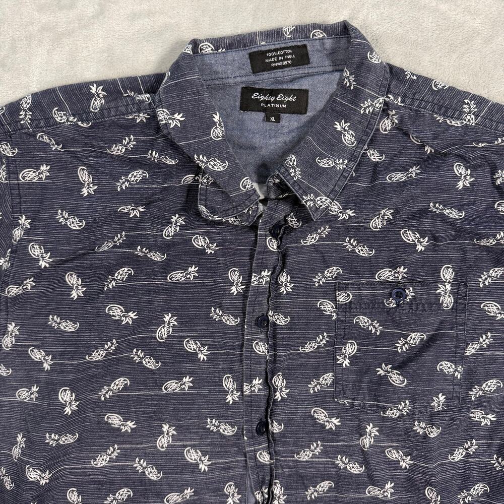 Eighty Eight Platinum Shirt Mens XL Pineapple Print Blue Button Up Cotton
